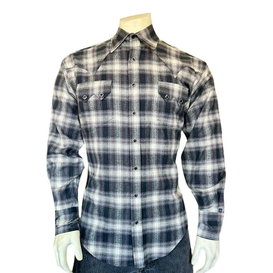 Rockmount 647-BLK Men's Plush Flannel Black & White Plaid Western Shirt