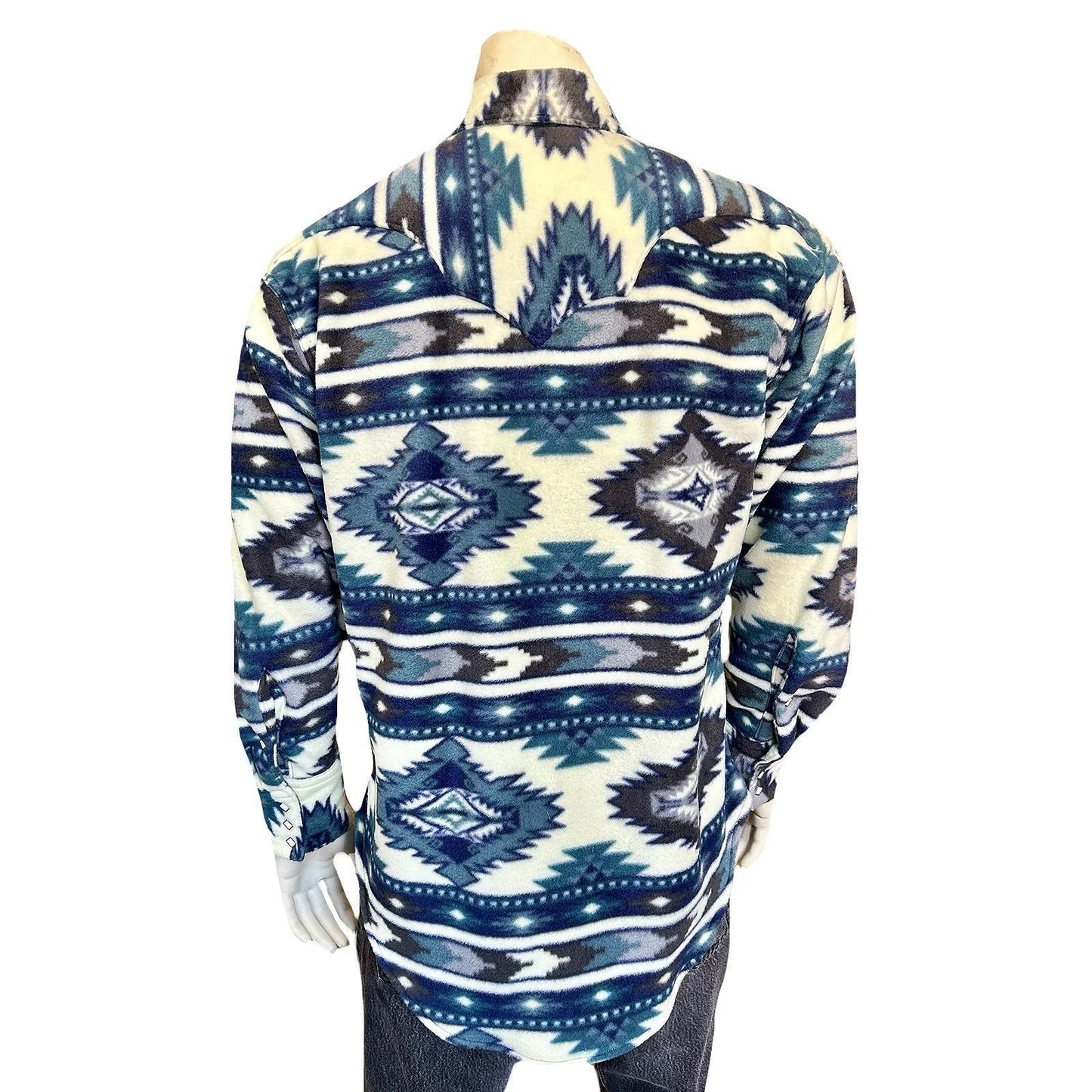 Rockmount 6100-Blue Men's Native Pattern Fleece Western Shirt in Blue & Navy