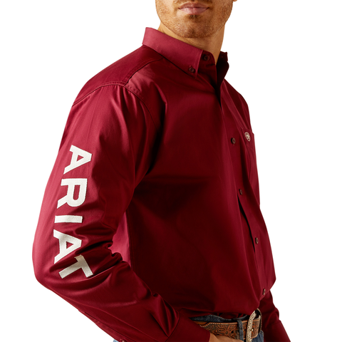 Ariat 10052820 Men's Team Logo Twill Classic Fit Shirt Dark Red/White