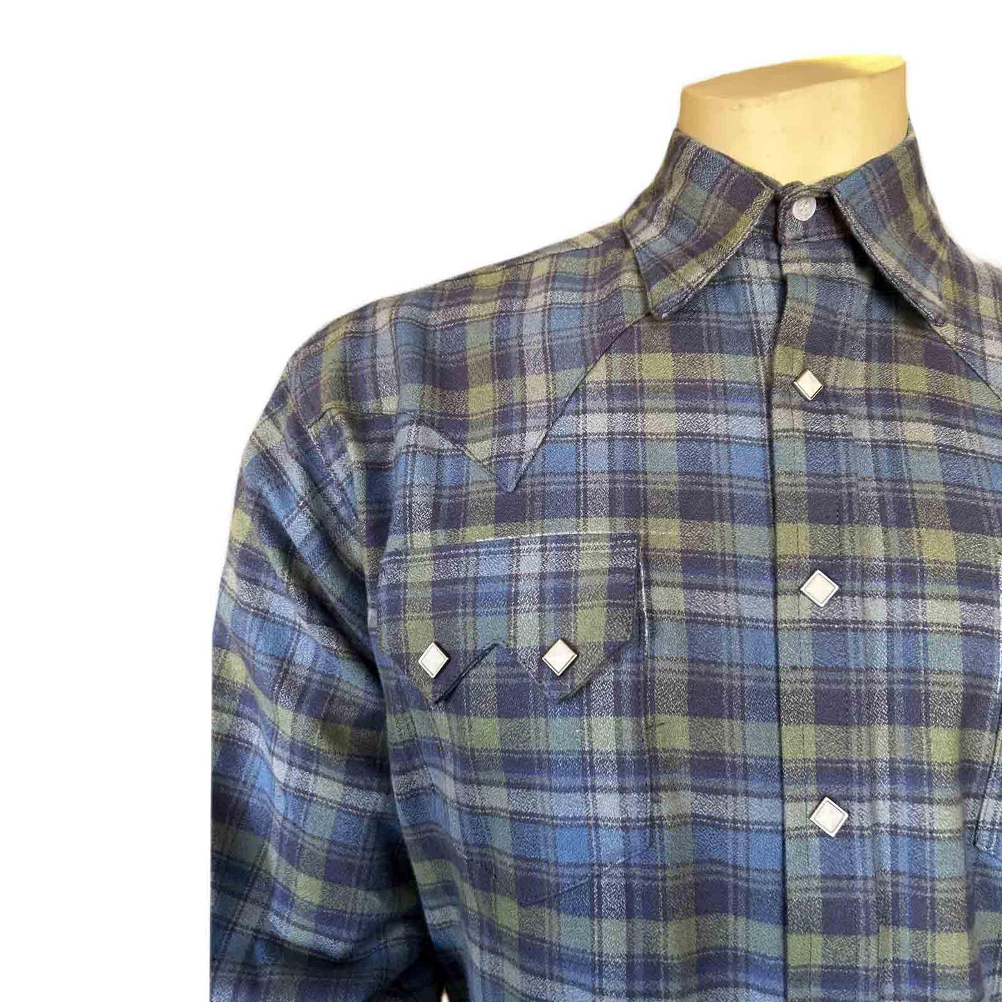 Rockmount 646-BG Men's Organic Plush Flannel Blue & Green Plaid Western Shirt