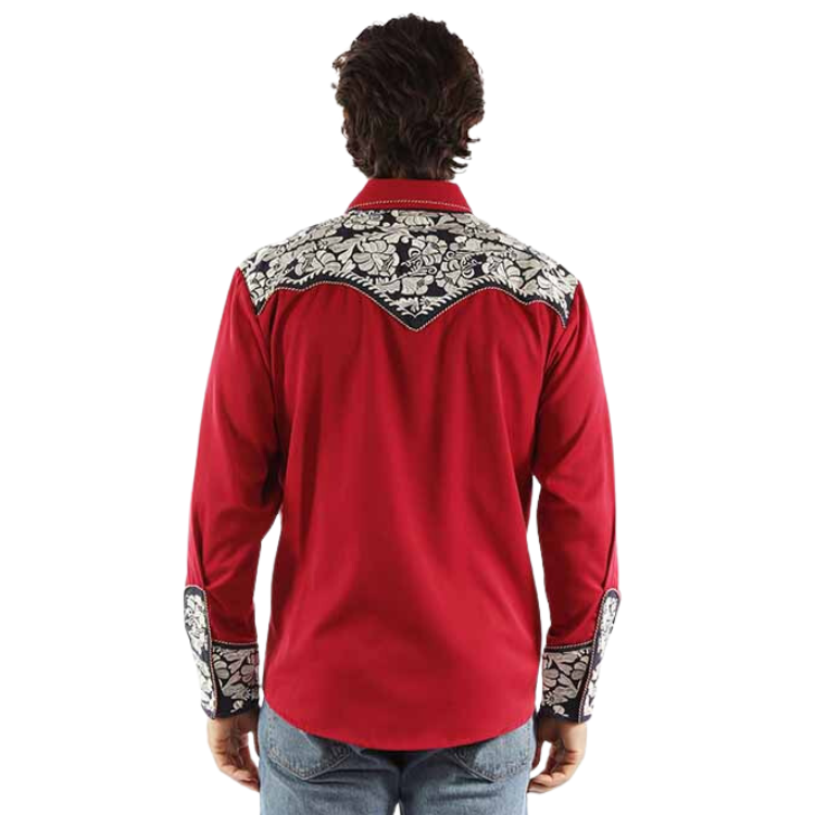 Scully P-634 - Red White & Blue - Floral Tooled Embroidered Shirt