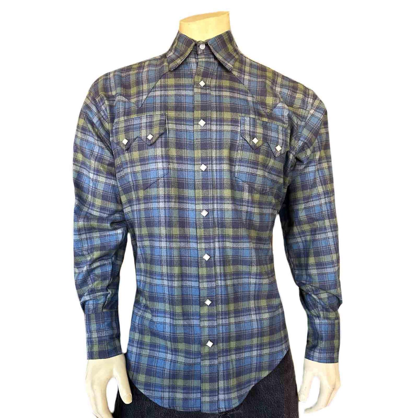 Rockmount 646-BG Men's Organic Plush Flannel Blue & Green Plaid Western Shirt