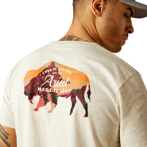 Ariat 10052571 Men's Ariat Bison Landscape T-Shirt Oatmeal Heather