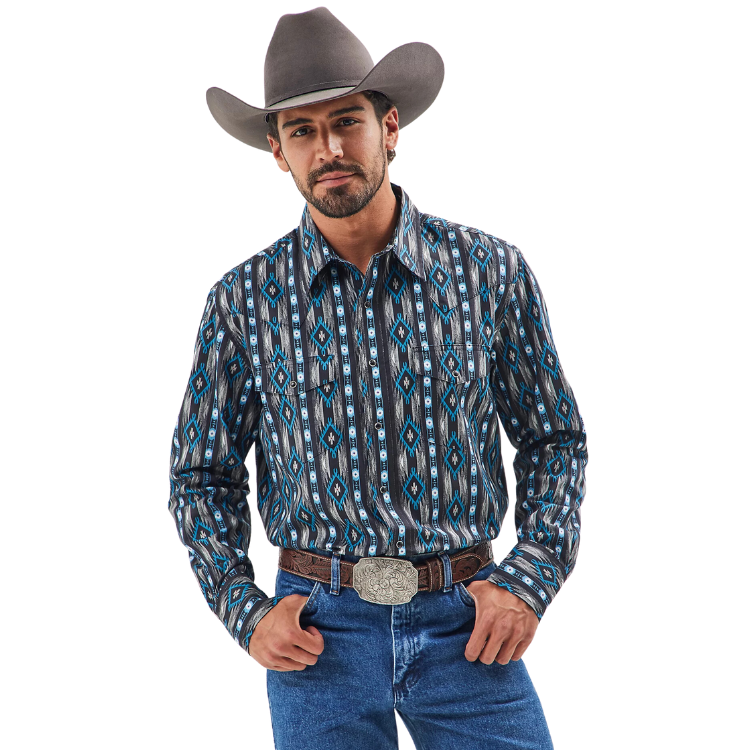 Wrangler 112355377 Checotah® Western Long Sleeve Shirt - Classic Fit - Black Bleu