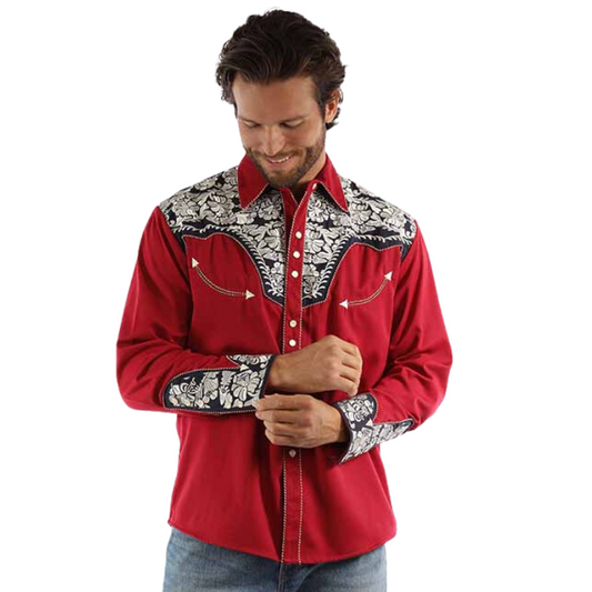 Scully P-634 - Red White & Blue - Floral Tooled Embroidered Shirt