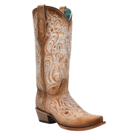 Corral C4144 Crackled Straw Boots with Blue Luminescent Embroidery