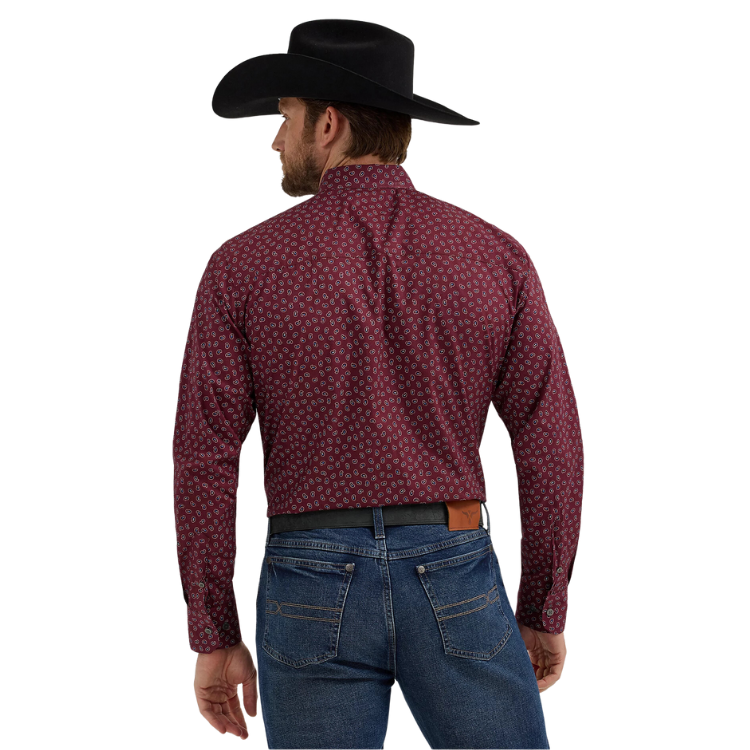 Wrangler X Cody Johnson 112357673 Men's Long Sleeve Shirt - Classic Fit-Burgundy Flower