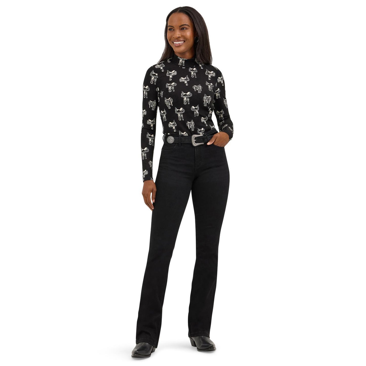 Wrangler 112371630 Women's Wrangler Retro® Punchy Mock Neck Knit - Black