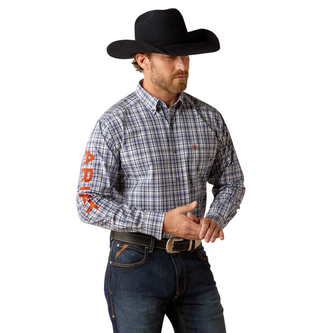 Ariat 10054059 Men's Pro Series Team Orion Classic Fit Shirt Navy/Orange Plaid