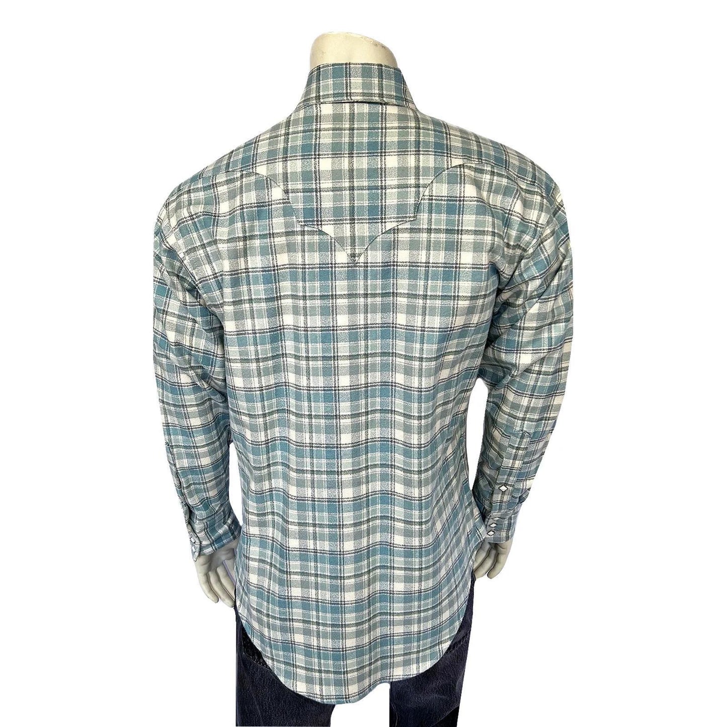 Rockmount 646-DB Men's Organic Plush Flannel Dusty Blue Plaid Western Shirt