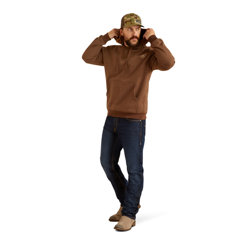 Ariat 10052769 Men's Ariat Logo Hoodie Chestnut Heather/Tan