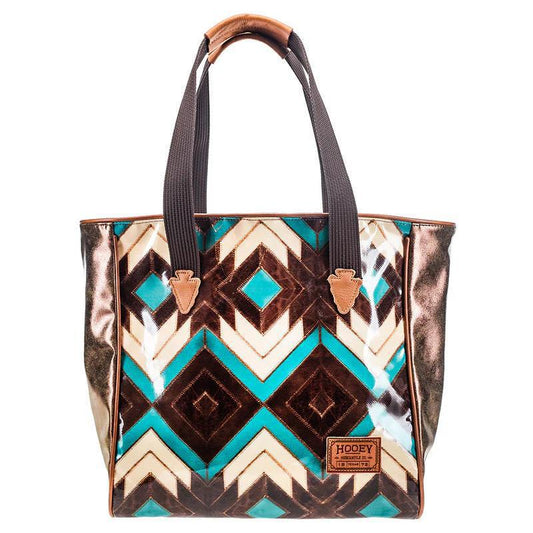 Hooey HCT003-BRTQ "MONTEZUMA" BROWN/TURQUOISE AZTEC PATTERN CLASSIC TOTE PURSE