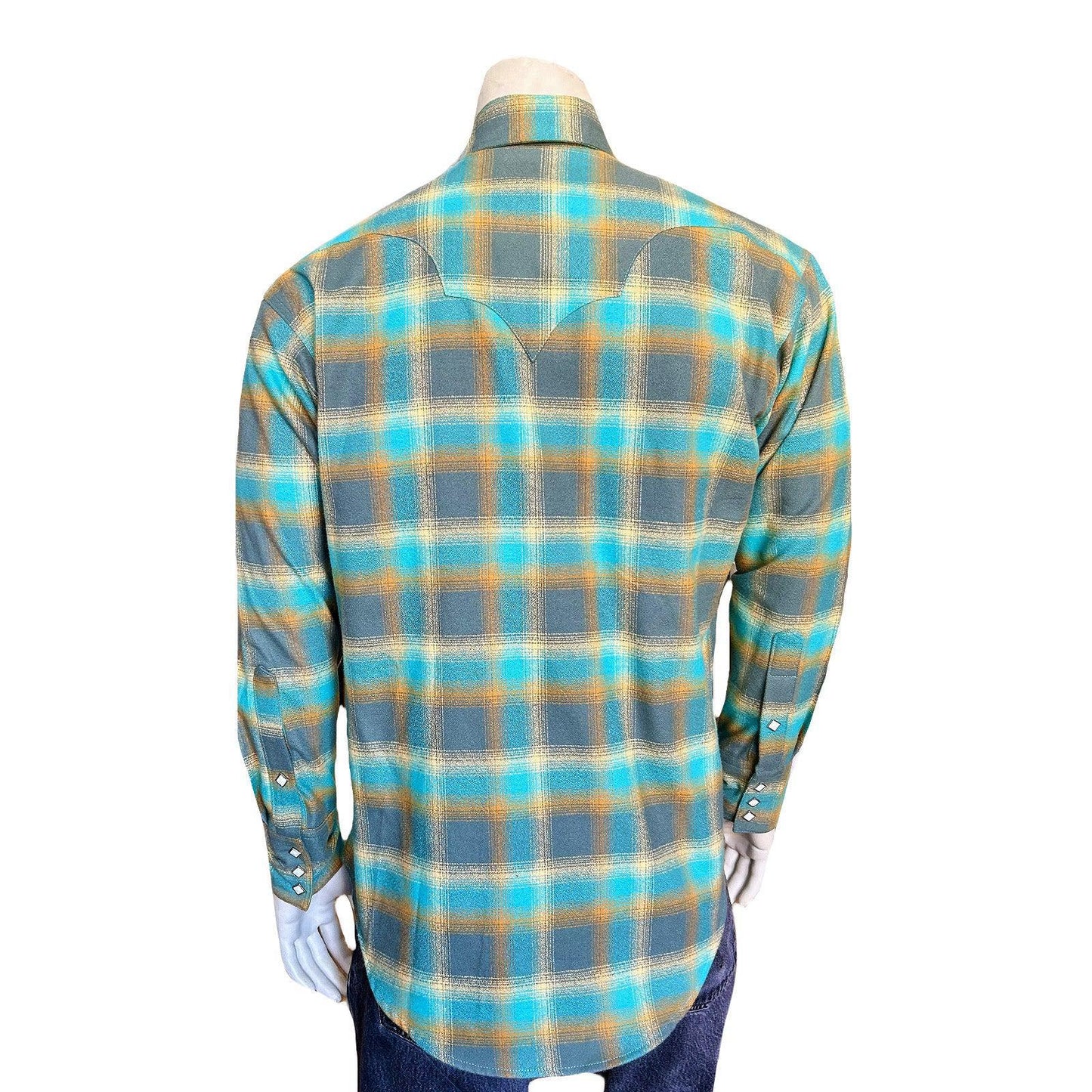 Rockmount 647-GRN/TUR Men's Plush Flannel Green & Turquoise Plaid Western Shirt