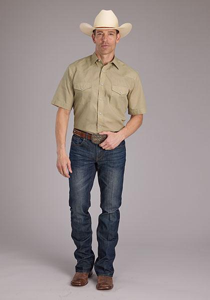 Roper 01-002-0025-0373 Men's Solid Snap Shirt-Solid Broadcloth-Tan