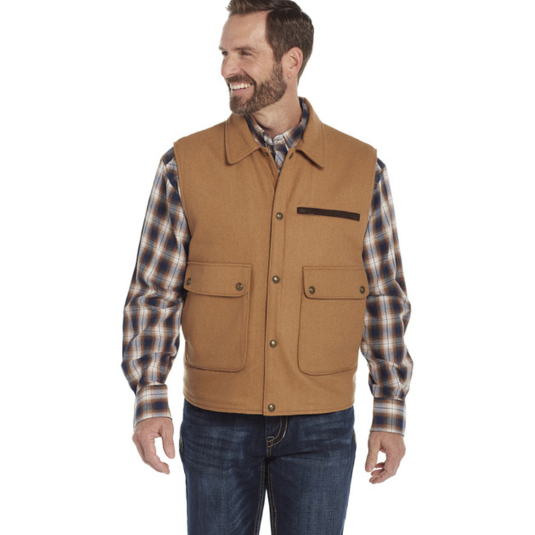 Cripple Creek CR38566-26 Men's Wool Melton Vest w/ Nubuck Leather Trim - Camel