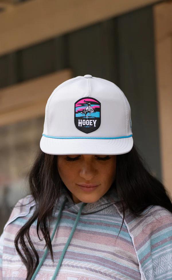 Hooey 2444T-GY Cheyenne Grey 5­ Panel Trucker with Pink / Blue / Black Patch