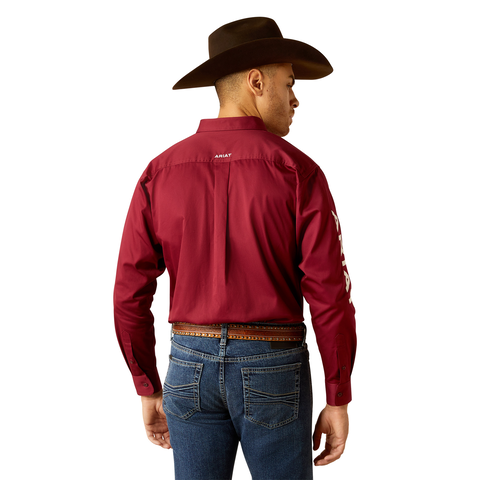 Ariat 10052820 Men's Team Logo Twill Classic Fit Shirt Dark Red/White