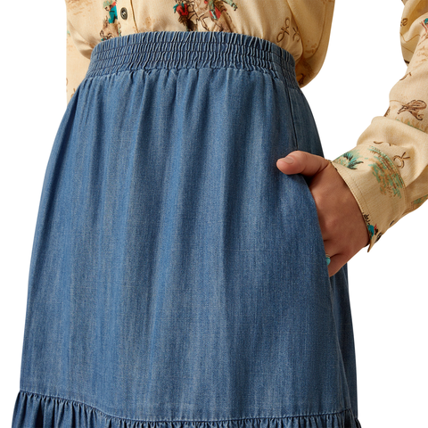 Ariat 10052603 Women's Chambray Tier Skirt-Medium Blue