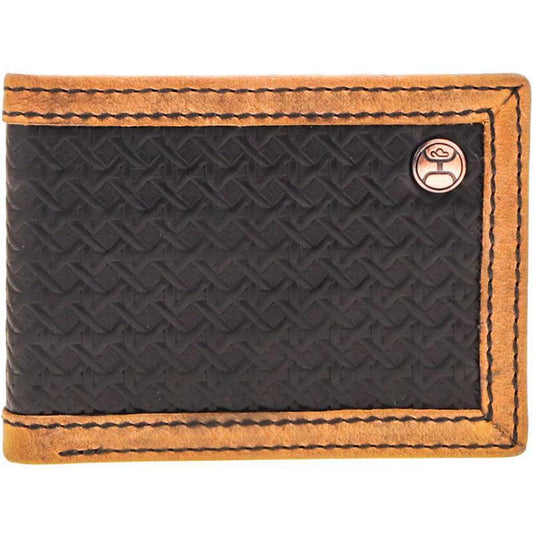 Hooey HFBF020 BK "Hands up Basketweave" BlK & Tan Bifold Wallet