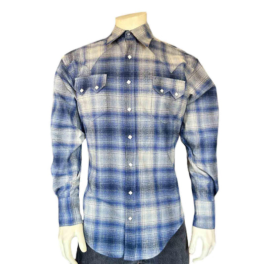 Rockmount 647-BLU/GRY Men's Plush Flannel Blue & Grey Plaid Western Shirt