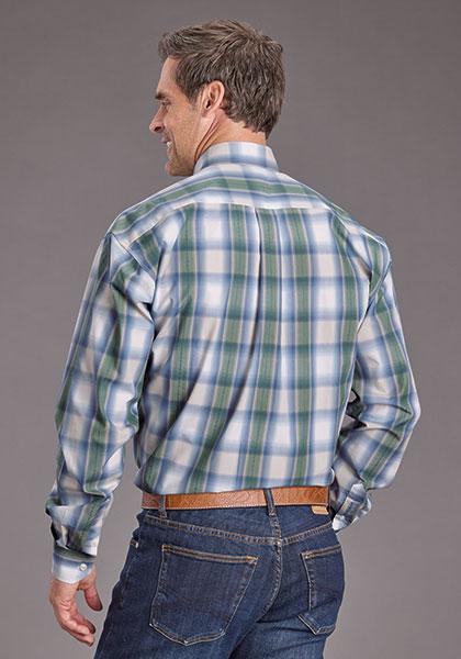 Stetson 11-001-0579-2030 Men's Button Shirt- Moss Dobby-Plaid