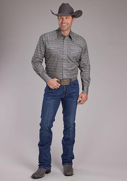 Roper 03-001-0225-3100 Men's Snap Shirt Stretch Medallion-Grey Paisley