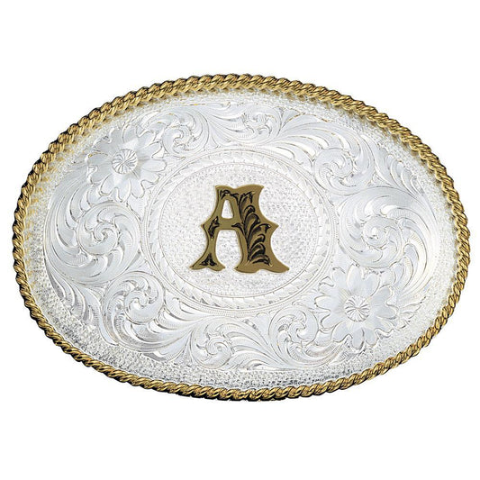 Montana Silversmith 700-Pick Your Own-Initial Silver Engraved Gold Trim Western Belt Buckle