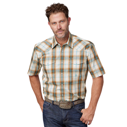 Roper 03-002-0278-4054 MENS S/S SHIRT AMARILLO Y/D PLAID SNAP