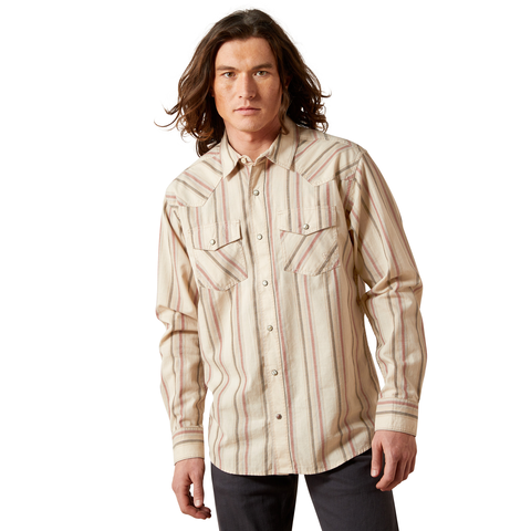 Ariat 10065757 MNS HINES RETRO SNP LS SHRT OFF WHIT