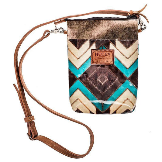 Hooey HCB003-BRTQ "MONTEZUMA" BROWN/TURQUOISE AZTEC PATTERN CROSSBODY PURSE