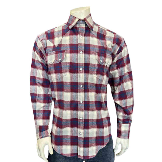 Rockmount 647-BURG Men's Plush Flannel Burgundy & White Plaid Western Shirt