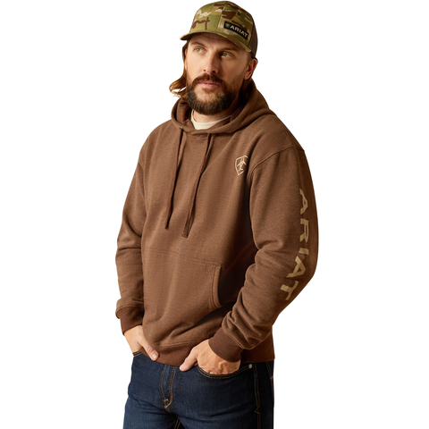 Ariat 10052769 Men's Ariat Logo Hoodie Chestnut Heather/Tan