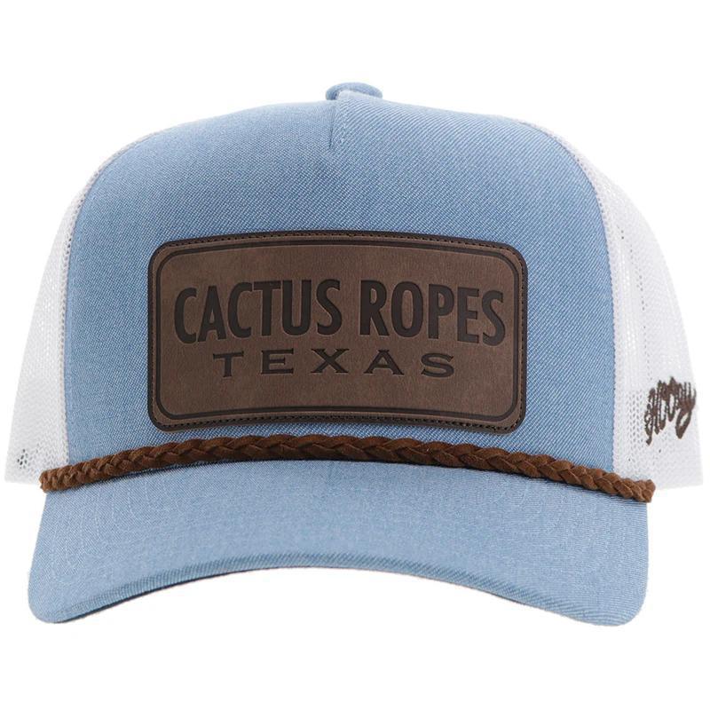Hooey CR107 Cactus Ropes Denim / White Trucker with Leather Rectangle Patch