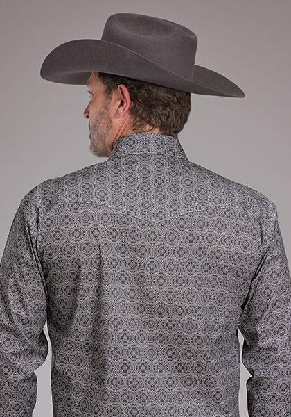 Roper 03-001-0225-3100 Men's Snap Shirt Stretch Medallion-Grey Paisley