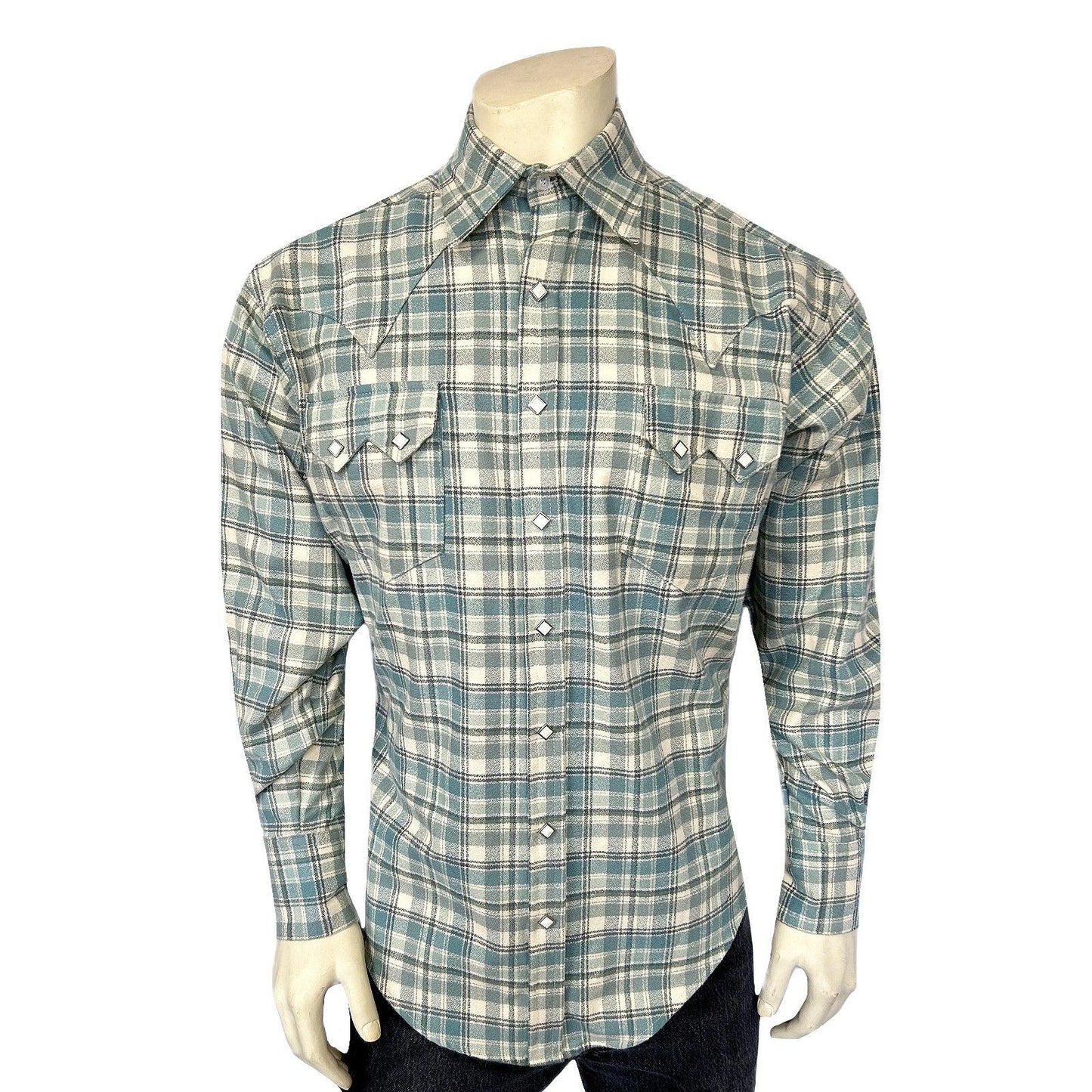 Rockmount 646-DB Men's Organic Plush Flannel Dusty Blue Plaid Western Shirt