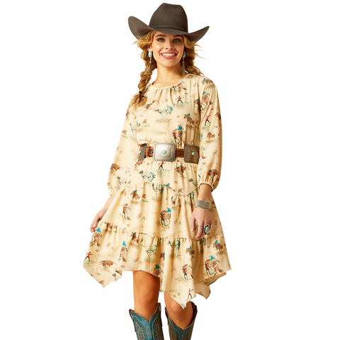 Ariat 10052602 Women's Handkerchief Dress Retro Ranch Print