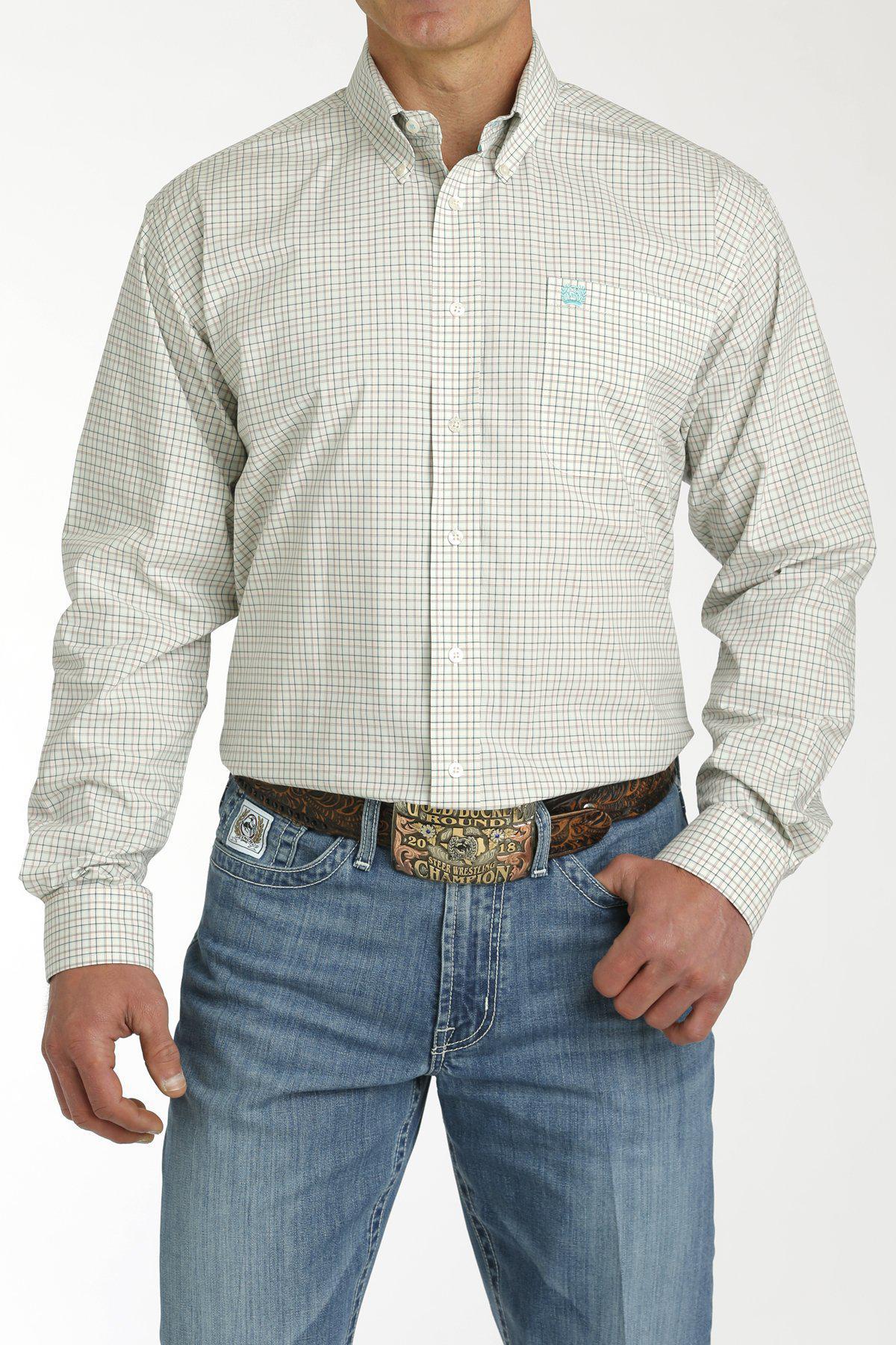 Cinch MTW1105746 MEN'S PLAID BUTTON-DOWN WESTERN SHIRT - CREAM / CHARCOAL