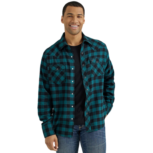 Wrangler 112355386 Retro® Flannel Long Sleeve Shirt - Modern Fit - Turquoise Buffalo