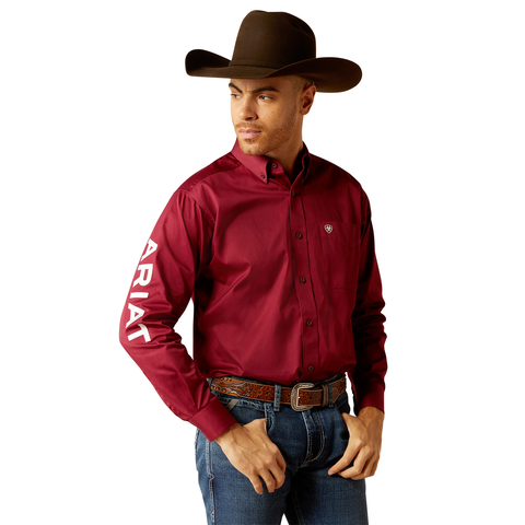 Ariat 10052820 Men's Team Logo Twill Classic Fit Shirt Dark Red/White