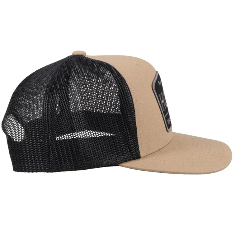 Hooey 2108T-TNBK Trip Tan / Black 6­ Panel Trucker with Black/Grey Rectangle Patch