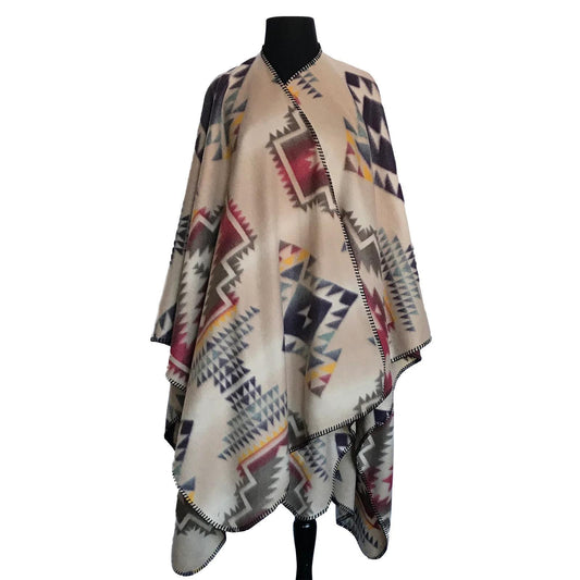 Rockmount 1090-P-Tan Native Pattern Fleece Western Poncho in Tan & Brown