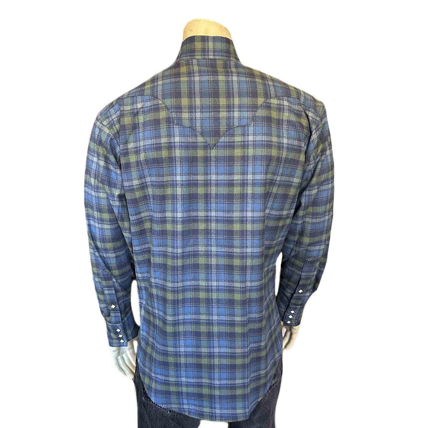 Rockmount 646-BG Men's Organic Plush Flannel Blue & Green Plaid Western Shirt