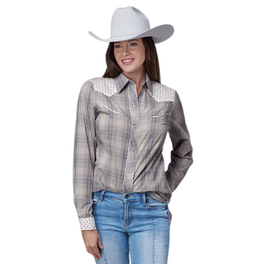 Roper 01-050-0087-4059 WOMENS L/S SHIRT SNAP RETRO CONTRAST FANCY YOKE