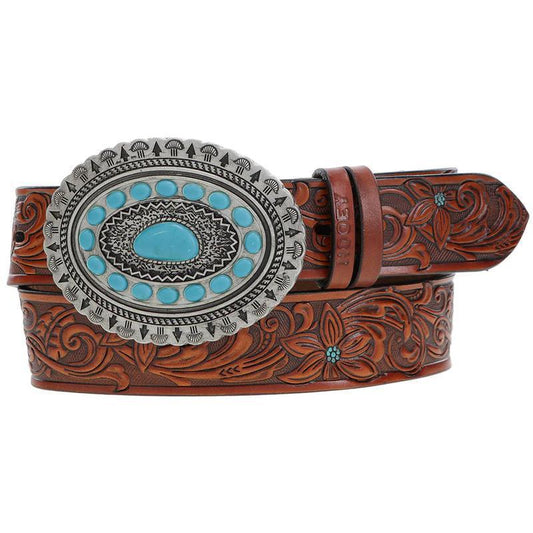 Hooey HWBLT021 "MEDINA" CLASSIC HOOEY LADIES BELT BROWN/TURQUOISE W/TURQUOISE RODEO BUCKLE