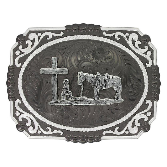 Montana Silversmith 25815SB-731 Gunmetal Cameo Filigree with Christian Cowboy Buckle