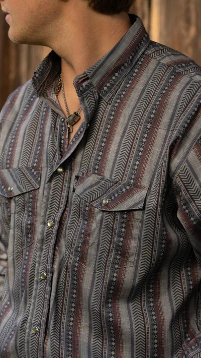 Hooey HT1763GYSP Dos Sol Men's Long Sleeve Pearl Snap Grey/Serape