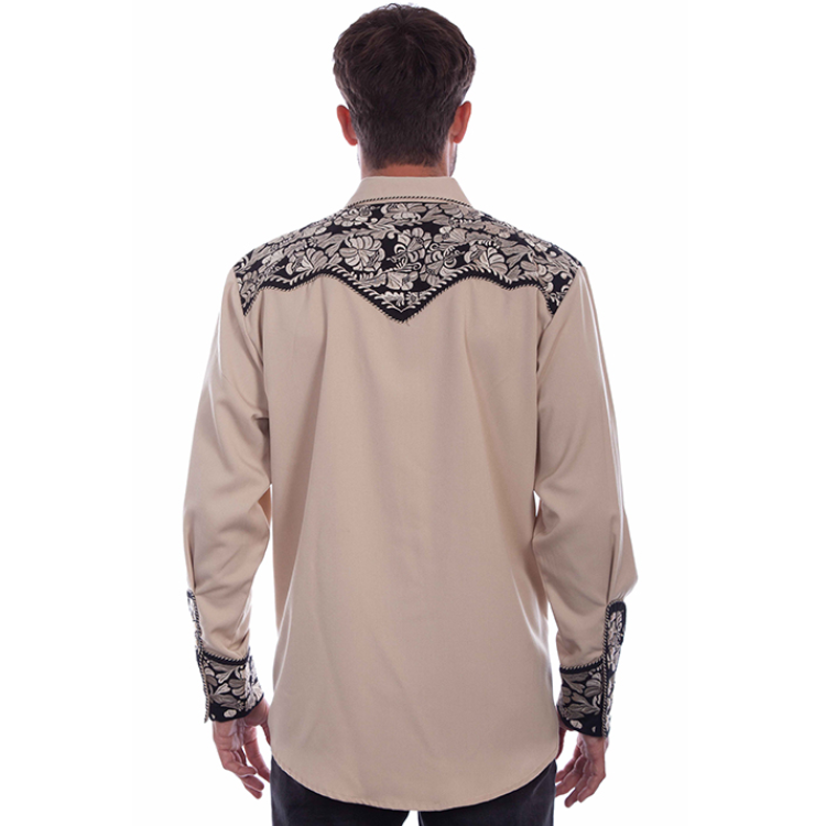 Scully P-634 - Tan - Floral Tooled Embroidered Shirt