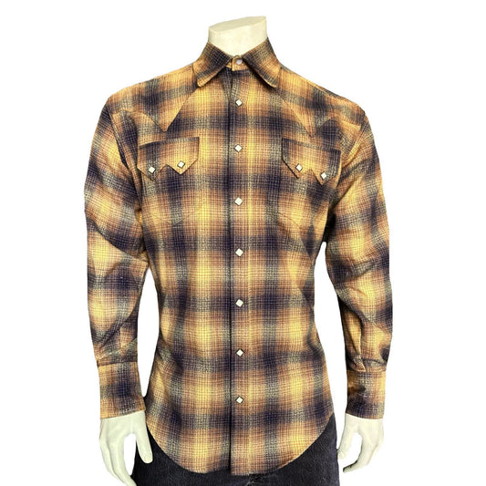 Rockmount 647-T Men's Plush Flannel Beige & Black Plaid Western Shirt