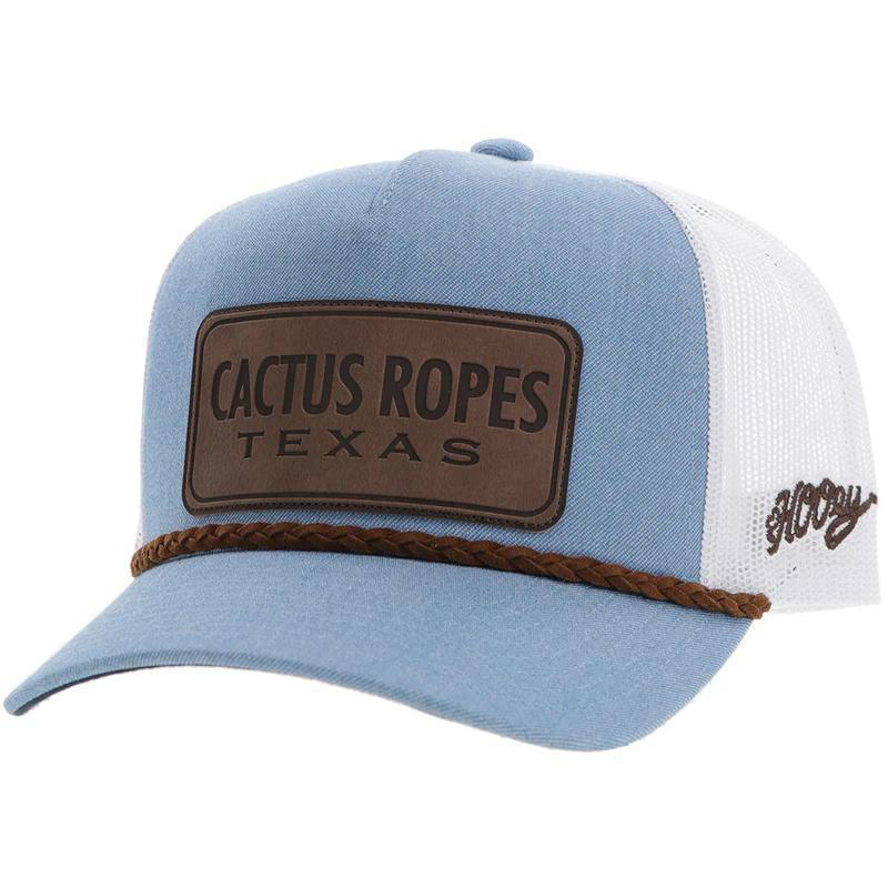Hooey CR107 Cactus Ropes Denim / White Trucker with Leather Rectangle Patch