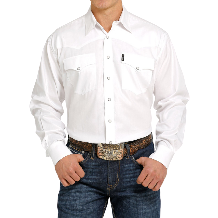 Cinch MTW1681002 Men's Herringbone Western Snap Shirt - White